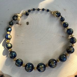 Signed Vintage Trifari Mid Century Green Gold Beaded Retro Necklace 15-17”